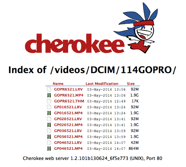 Index of videos DCIM 114GOPRO